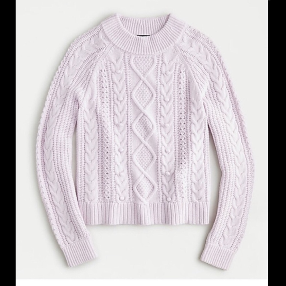 J Crew Lilac Pompom Cable Pullover Sweater Sml New